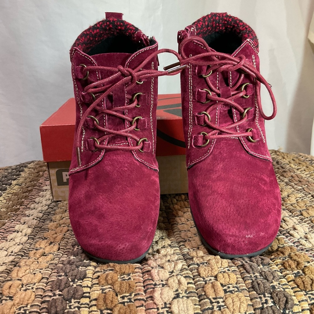 Propet Delaney Red Suede Ankle Boots